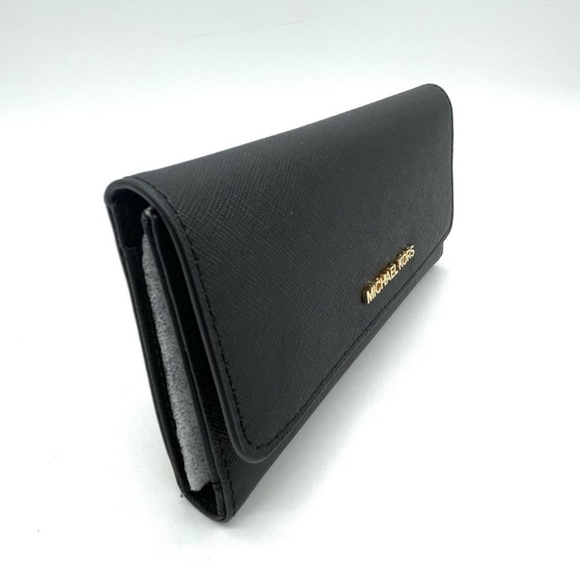 Michael Kors Large Trifold Wallet Black/Gold - Picture 5 of 8